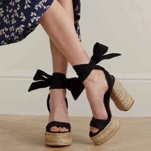 Christian Louboutin Black Mariza Du Desert Platform Tie-Ankle Wedges